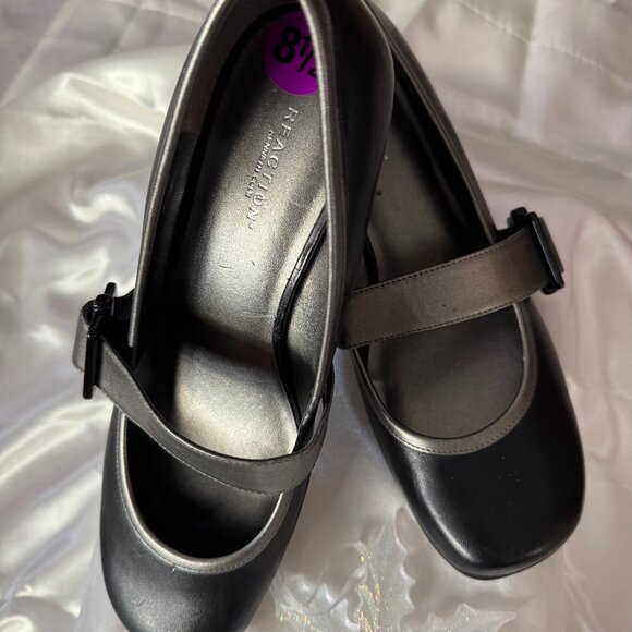 Reaction Kenneth Cole Shoes - REACTION Kenneth Cole Black & Silver “Very Mary” Mary Jane Wedges Size 8 ½ Mediu